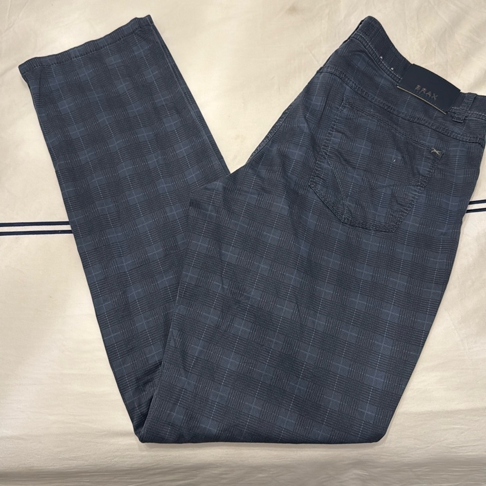 Brax Cooper Fancy Regular Blue Plaid Pants. Golf. 35x34